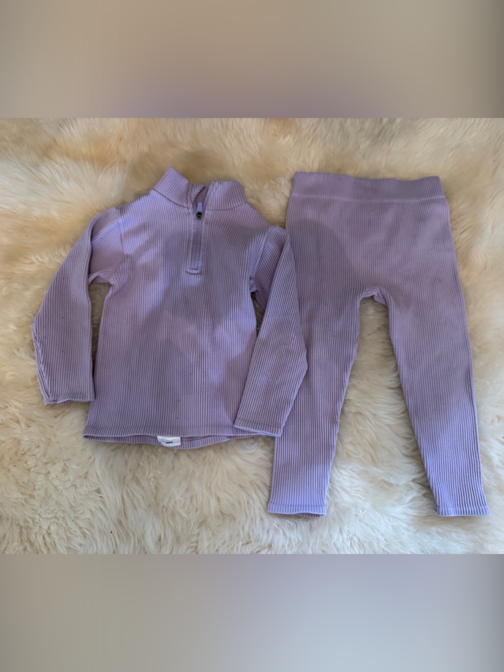 Zara Lavender Ribbed Zip-Front Top & Leggings Set